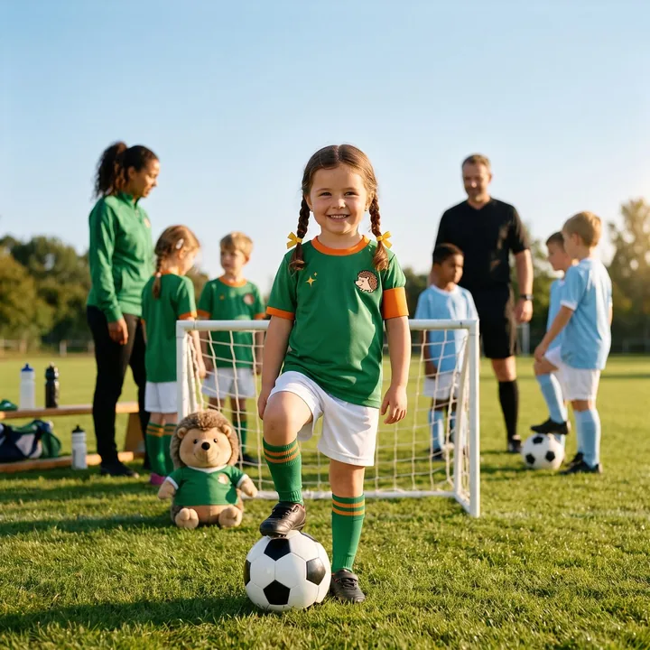 Fussball-Kinderbuch mit Namen: Cover von «Lina und das grosse Spiel» im lebensechten Stil (Mädchen-Version)